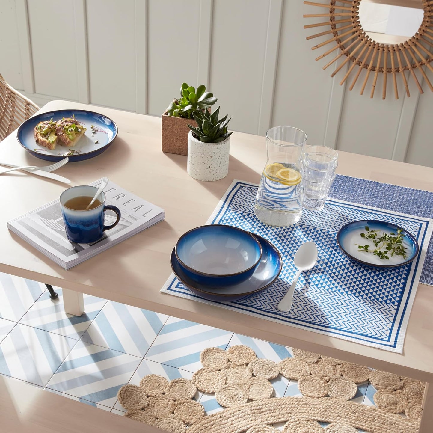 Denby - Blue Haze Coupe Dinner Plates Set of 6 - Dishwasher Microwave Oven Safe - Scratch Chip Resistant - Large Ceramic Stoneware Dinnerware Plates Set