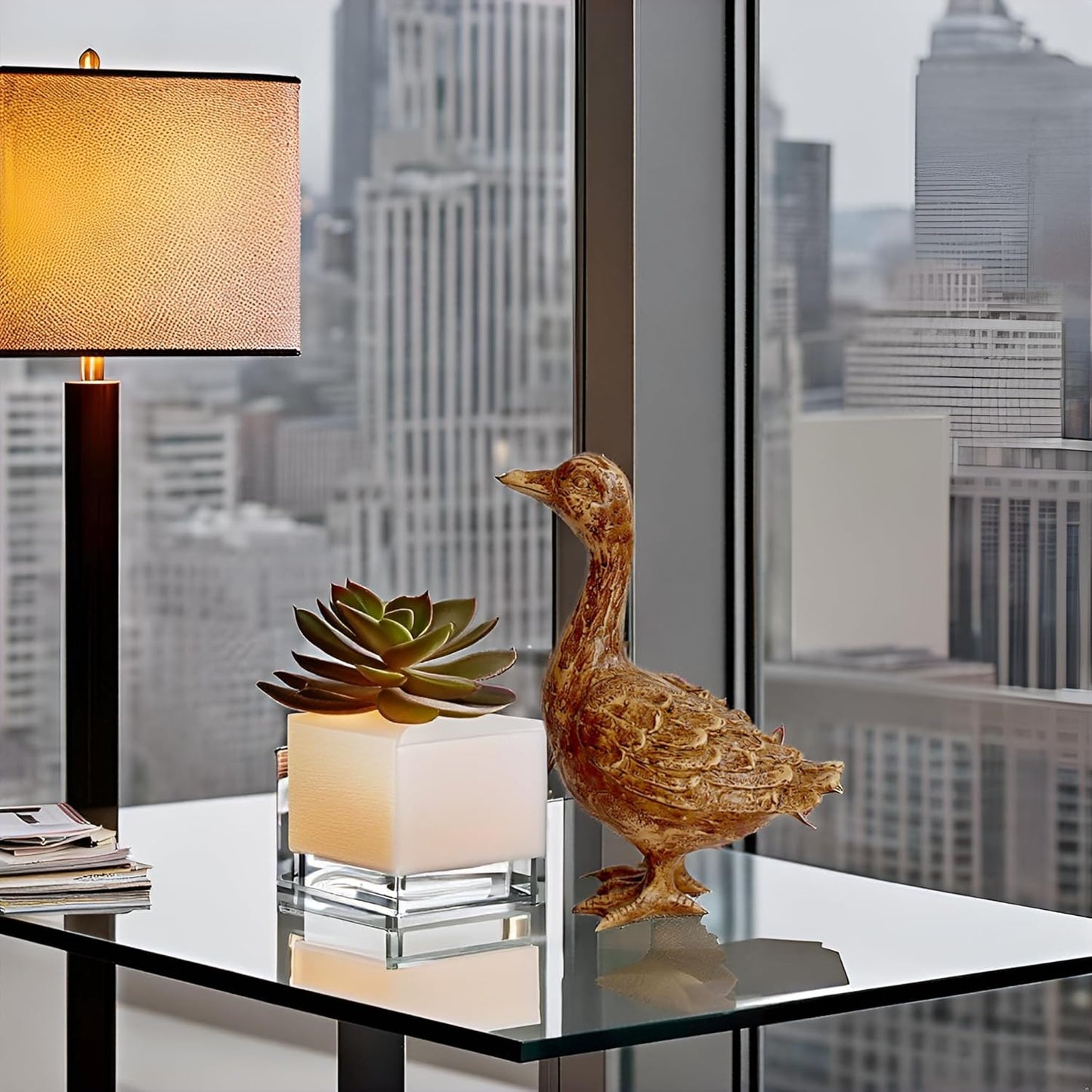 Hymmah Duck Home Decor Statue Rustic Home Decorations for Living Room, Boho Sculpture Resin Animal Collectible Figurines for Indoor Decor