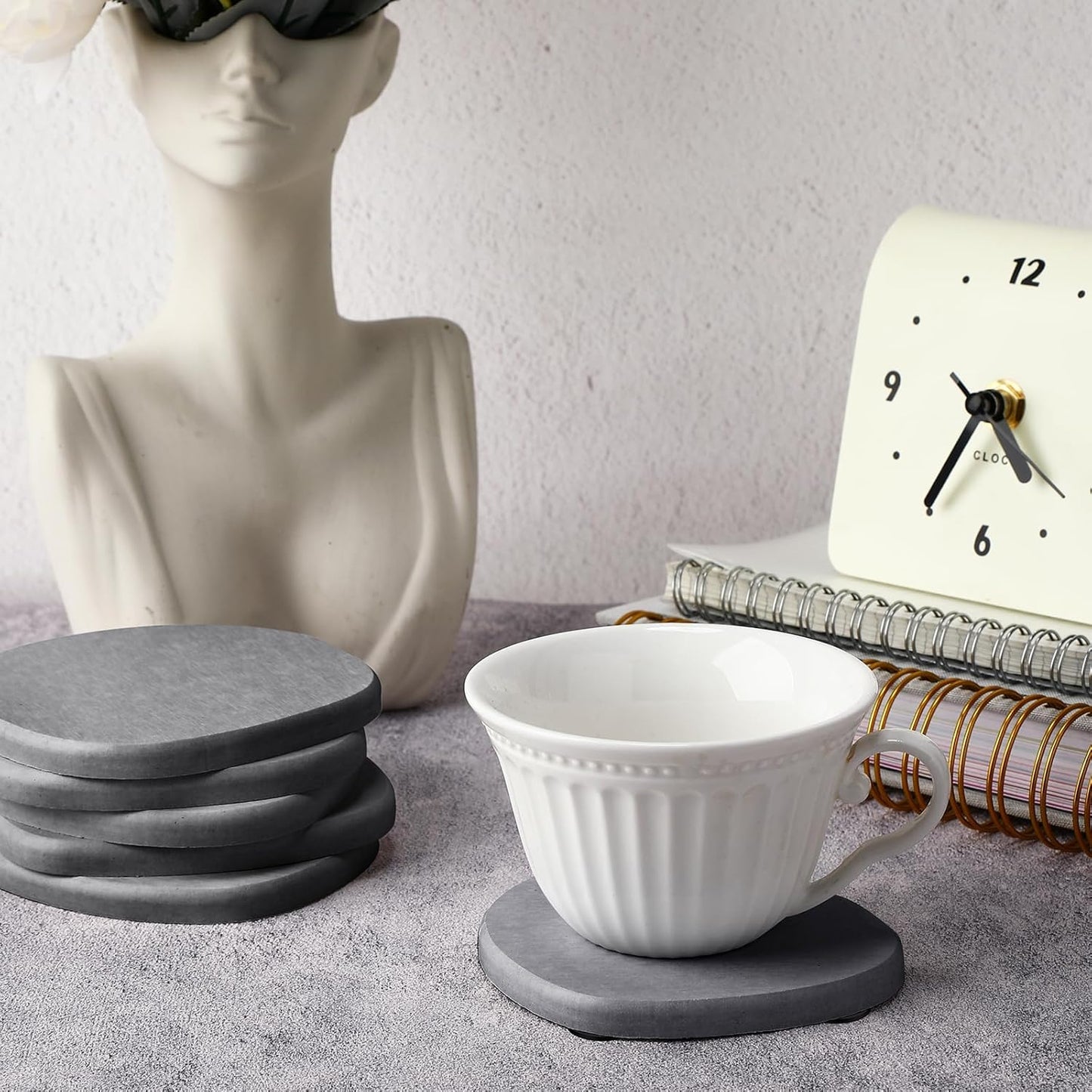 Diatomaceous Earth Coaster ,Set of 4,Unique White Absorbent Coasters for Drinks,Modern Aesthetic Instant Dry Stone Drink Coasters(4,Grey)