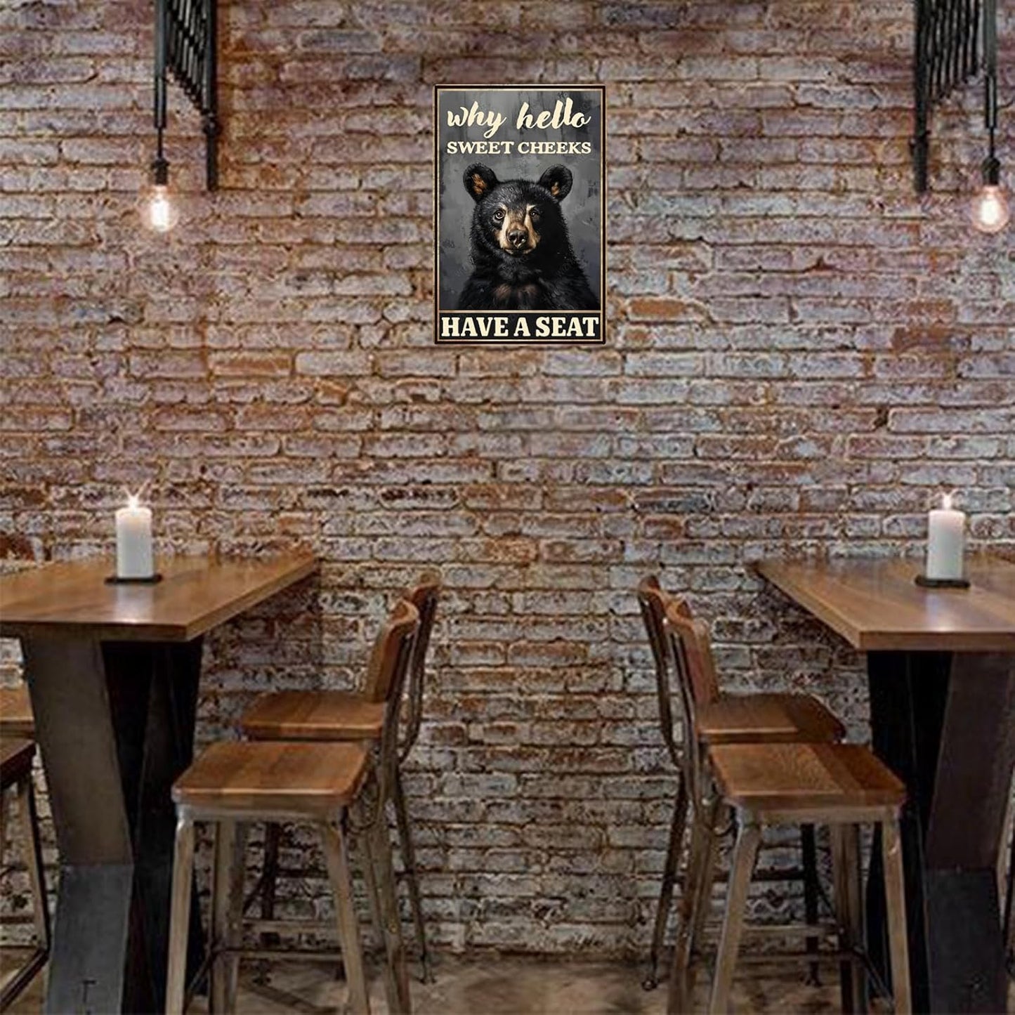 Metal Signs Why Hello Sweet Cheeks Have A Seat Black Bear Vintage Tin Sign for Home Office Kitchen Bar Cafe Garden Wall Decor 12x8 Inch