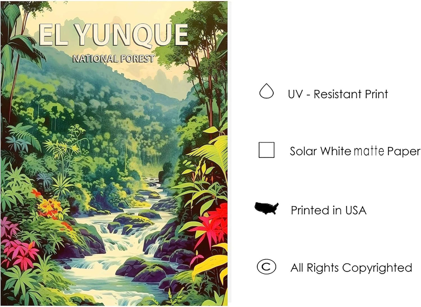 El Yunque National Forest Poster Art Print Retro Mountain Wall Art Poster Vintage Decor Nature Recreation Wilderness Wildlife Decoration, Outdoor Adventure Scenic Beauty Artwork. (El Yunque National