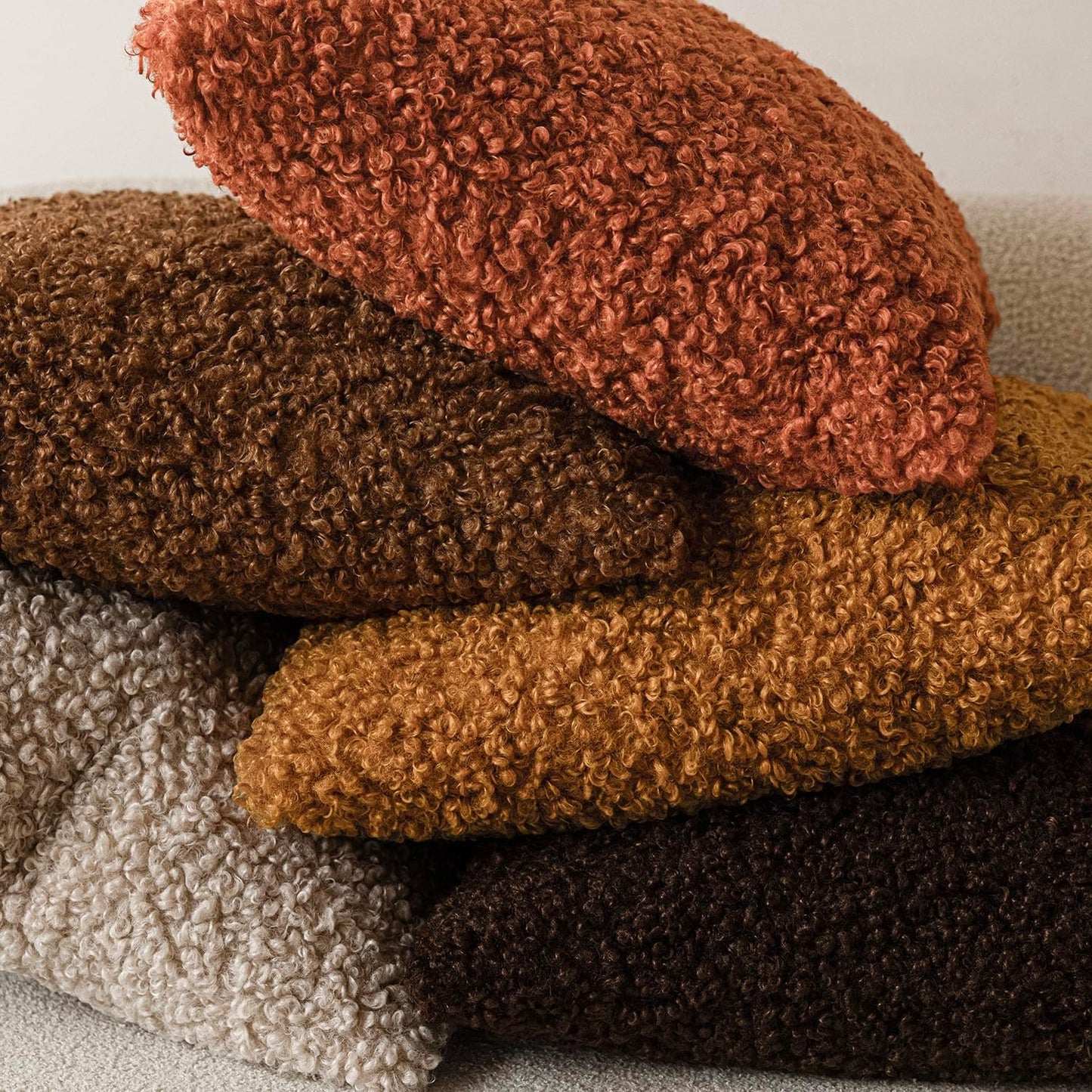 Foindtower Set of 2 Curly Teddy Wool Pillow Covers Decorative Boucle Textured Lumbar Throw Pillow Faux Fur Sherpa Pillowcases Sheepskin Fuzzy Cushion Case for Sofa Bedroom Car 12"x20" Burnt Orange