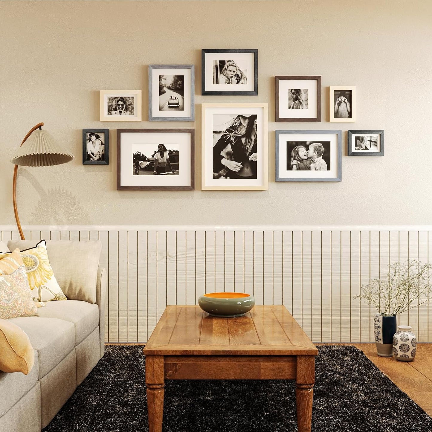 Egofine 12x16 Picture Frame Set of 4, Made of Solid Wood Multicolor Photo Frame Covered by Plexiglass 9x12 and 11x14 with Mat or 12x16 without Mat, for Wall Mounting Mixed Colors