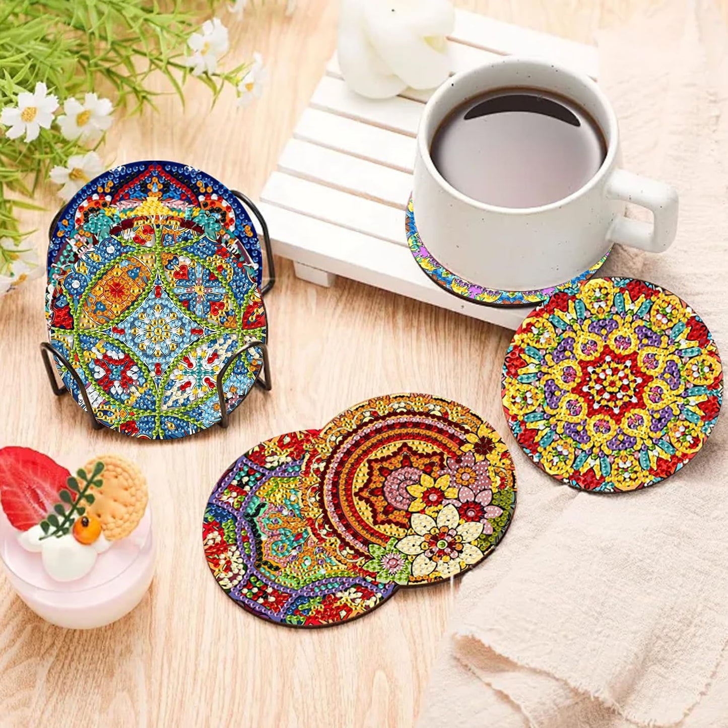 EWJRNSF 10 PCS Diamond Art Coasters Kit, Small Diamond Painting Coasters, Fall Diamond Art Kits for Adults Beginners, Arts and Crafts Supplies Item Sets with Holder Mandala