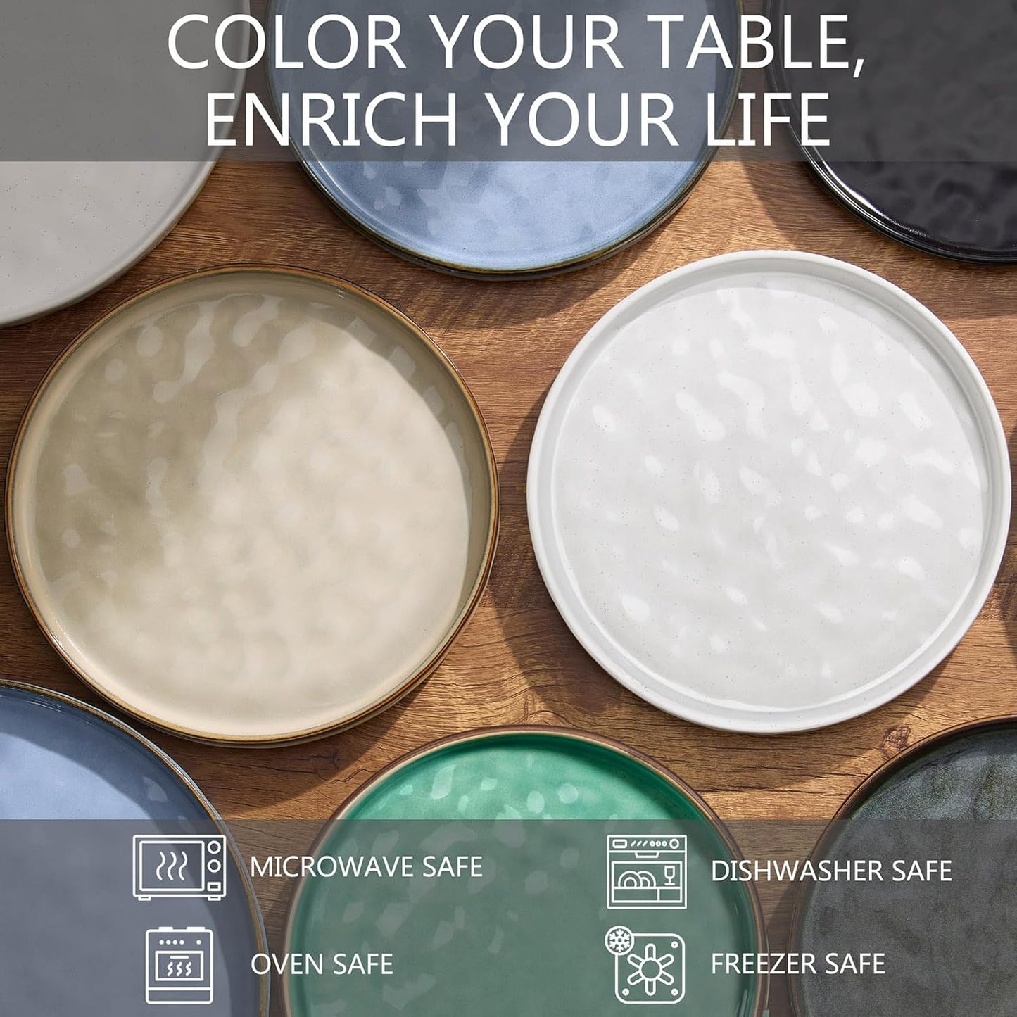 LIANYU Ceramic Dessert Plates Set of 6, 7.9 Inch Kitchen Dinner Plates Set, Porcelain Serving Dishes for Cake, Bread, Salad, Snack and Steak, Microwave, Oven and Dishwasher Safe, Emerald Green