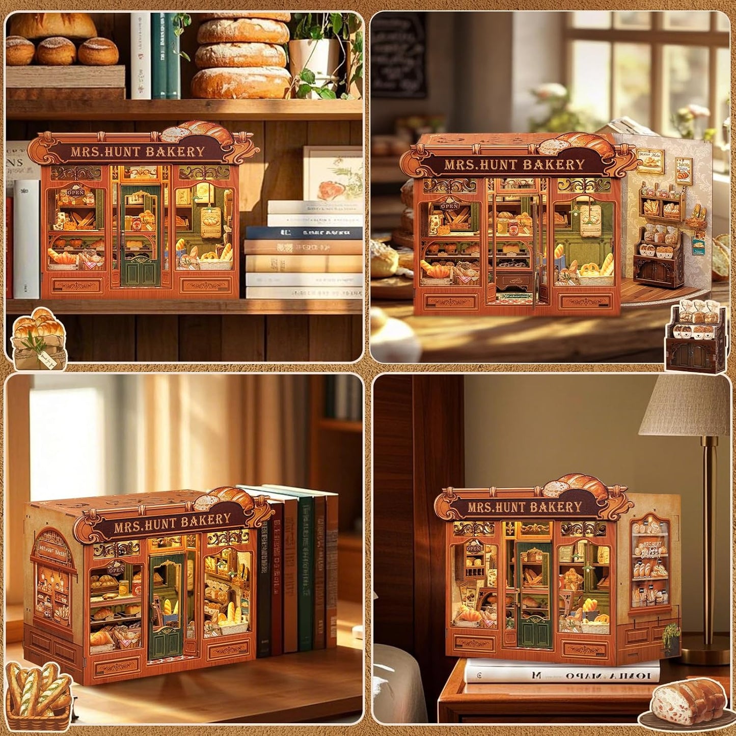CUTEBEE Book Nook Kit - DIY Miniature House Bakery Dessert Shop Dollhouse Kit for Adults, Booknook Tiny House Bookshelf Decor 3D Wooden Puzzle, Gifts for Family, Friends (Mrs.Hunt Bakery)