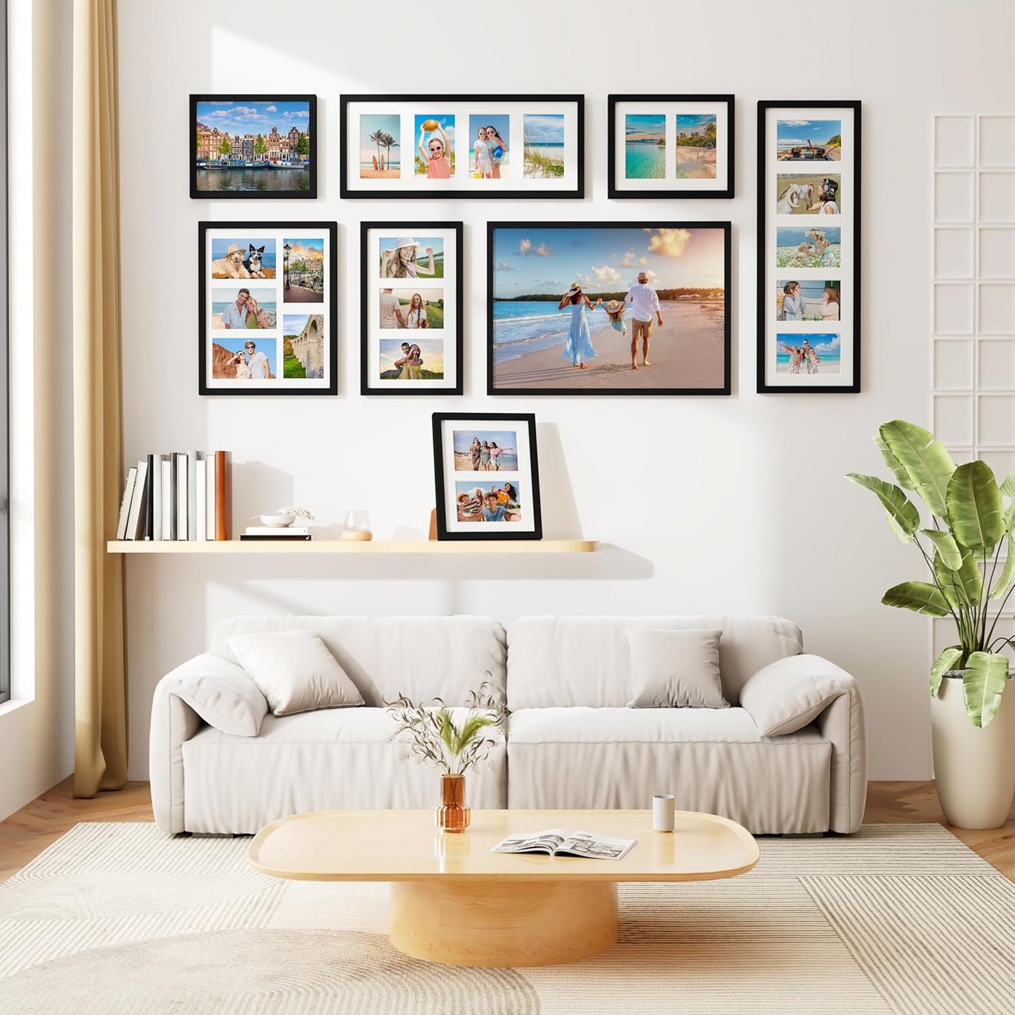 decorUhome 14x20 Picture Frames Collage Wall Decor, Display 9Pcs 4x6 Photos with Mat or 1Pcs 14x20 Unmatted, 9 4x6 Collage Picture Frames for Wall Mounting, Black