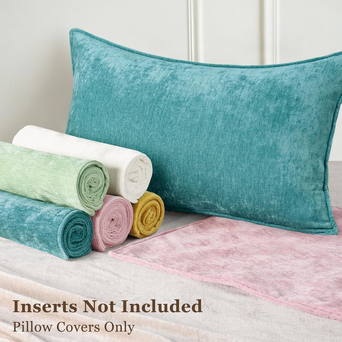 decorUhome Couch Throw Pillow Covers 20x20 Set of 2, Decorative Soft Euro Neutral Chenille Pillow Covers with Elegant Design for Sofa Bed Living Room Home Decor, Teal