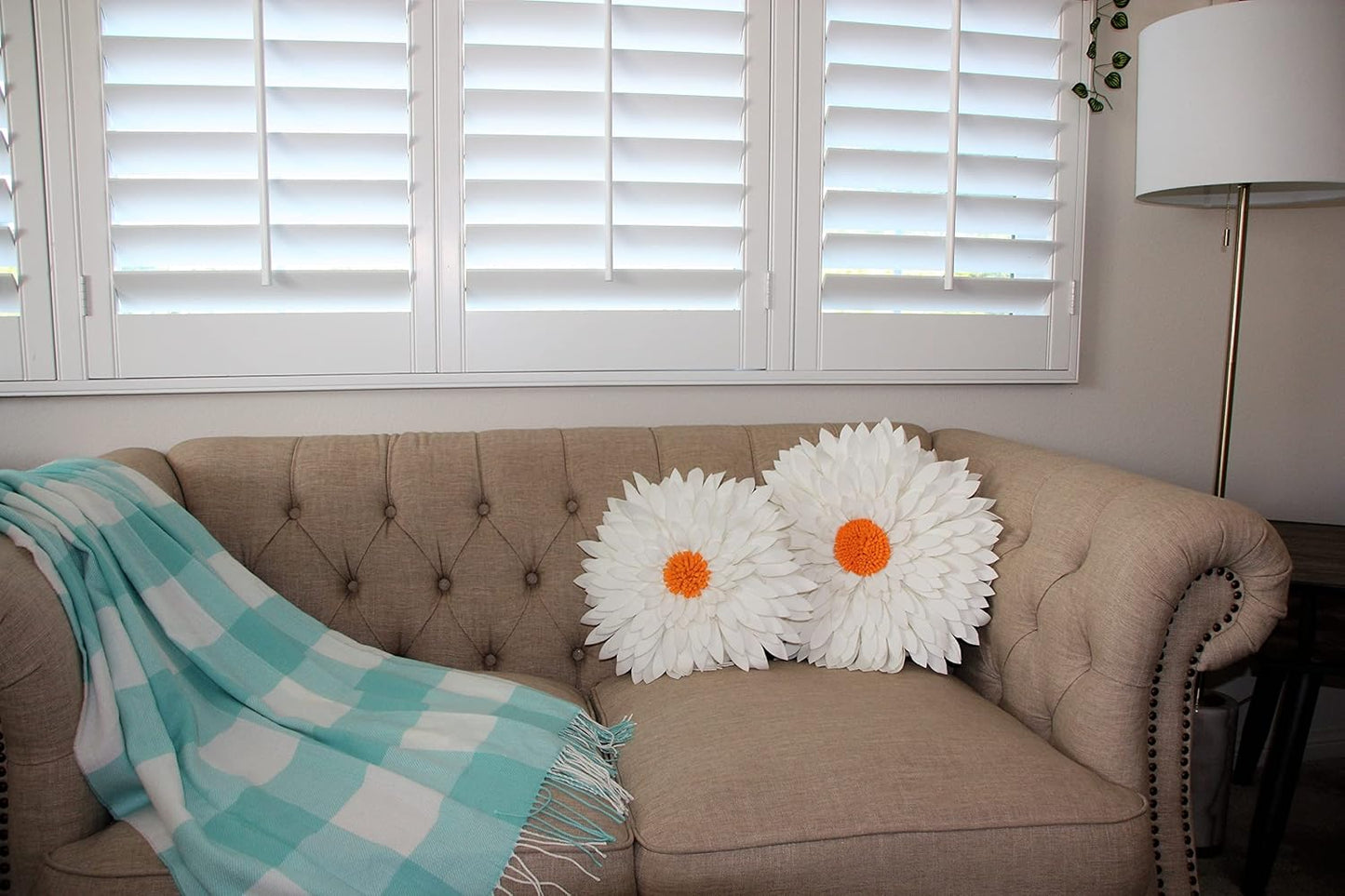 Contempo Lifestyles Flower Decorative Pillow - 3D Daisy Flower Pillow, Sunflower Throw Pillow -14.5 x 13 inch Round Decor Pillow - Flower Home Decorations - Couch & Bed Flower - Shaped Pillow