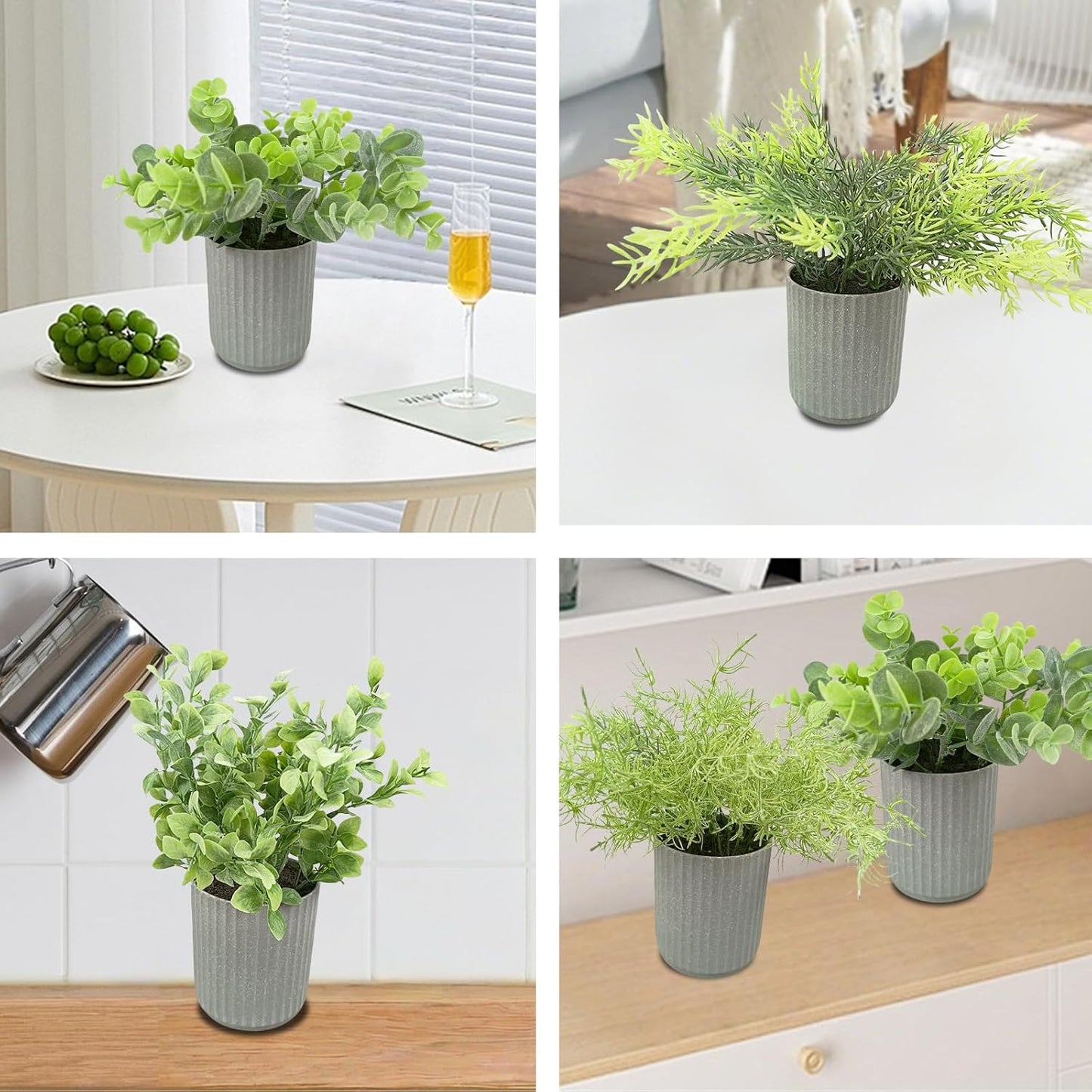 Cutepet 4 Pack Small Fake Plants Set, Mini Faux Plants Indoor/Outdoor Potted Plants, Artificial Greenery for Home Office Farmhouse Bathroom Table Decoration