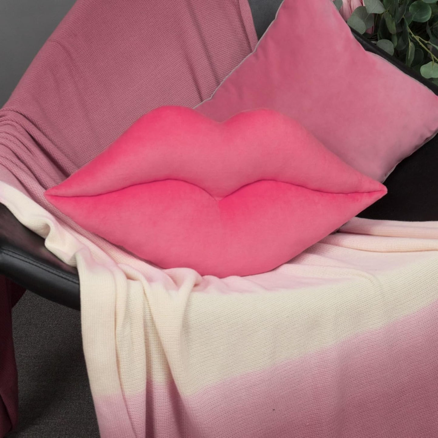 KINGROSE 3D Lip Throw Pillow Cute Decorative Pillows Soft Cushion for Sofa Couch Bed Home Decor Girls 12 x 24 Inches Pink