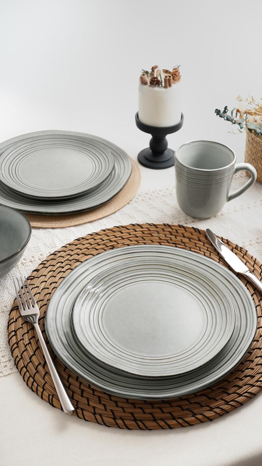 famiware Dinner Plates, 8 Inch Small Plate Set for 6, Dessert Appetizer Speckled Hand-made Ceramic Salad Plates, Microwave & Dishwasher Safe, Scratch Resistant, Twilight Series, Ashy Blue