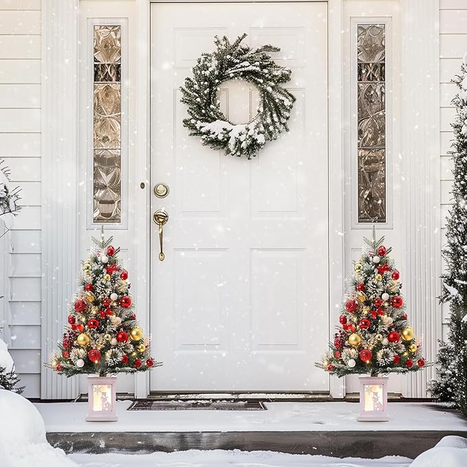 3 Ft Pre-Lit Christmas Tree, Artificial Christmas Trees with Lighting, Xmas Trees with 78 Led Lights, Christmas Decoration for Home, Office, Easy Assembly