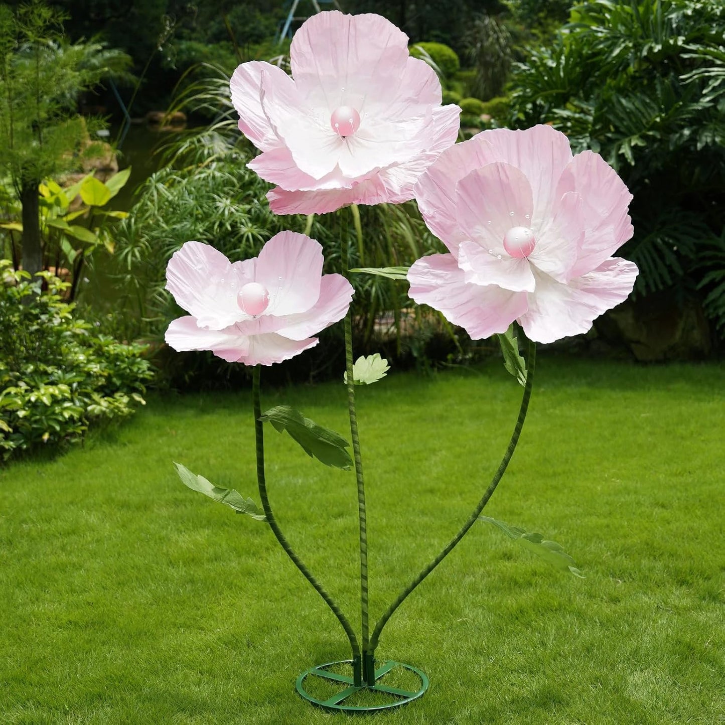 Giant Flowers for Decoration,Large Paper Flowers with Standing Stems and Base,3 pcs Artificial Flowers for Home Decor, Wedding Decorate, Photography Props, Party Banquet (Pink)