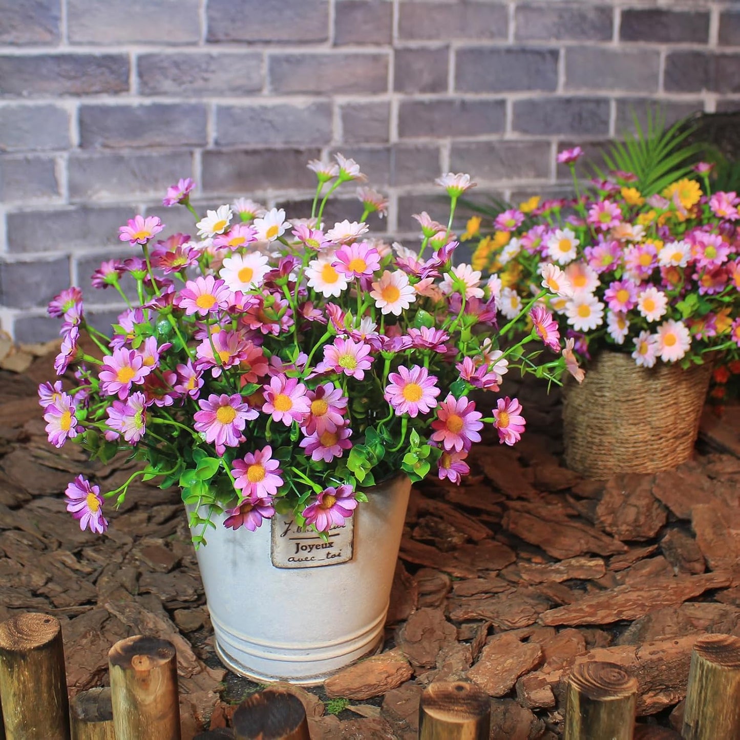 Fake Outdoor Flowers 8 Bundles Artificial Daisy Pink Flowers Outside Wild Plants Look Real Silk Flower Outside for Farmhouse Window Box Patio Front Porch Decor (8 Bundles Pink)