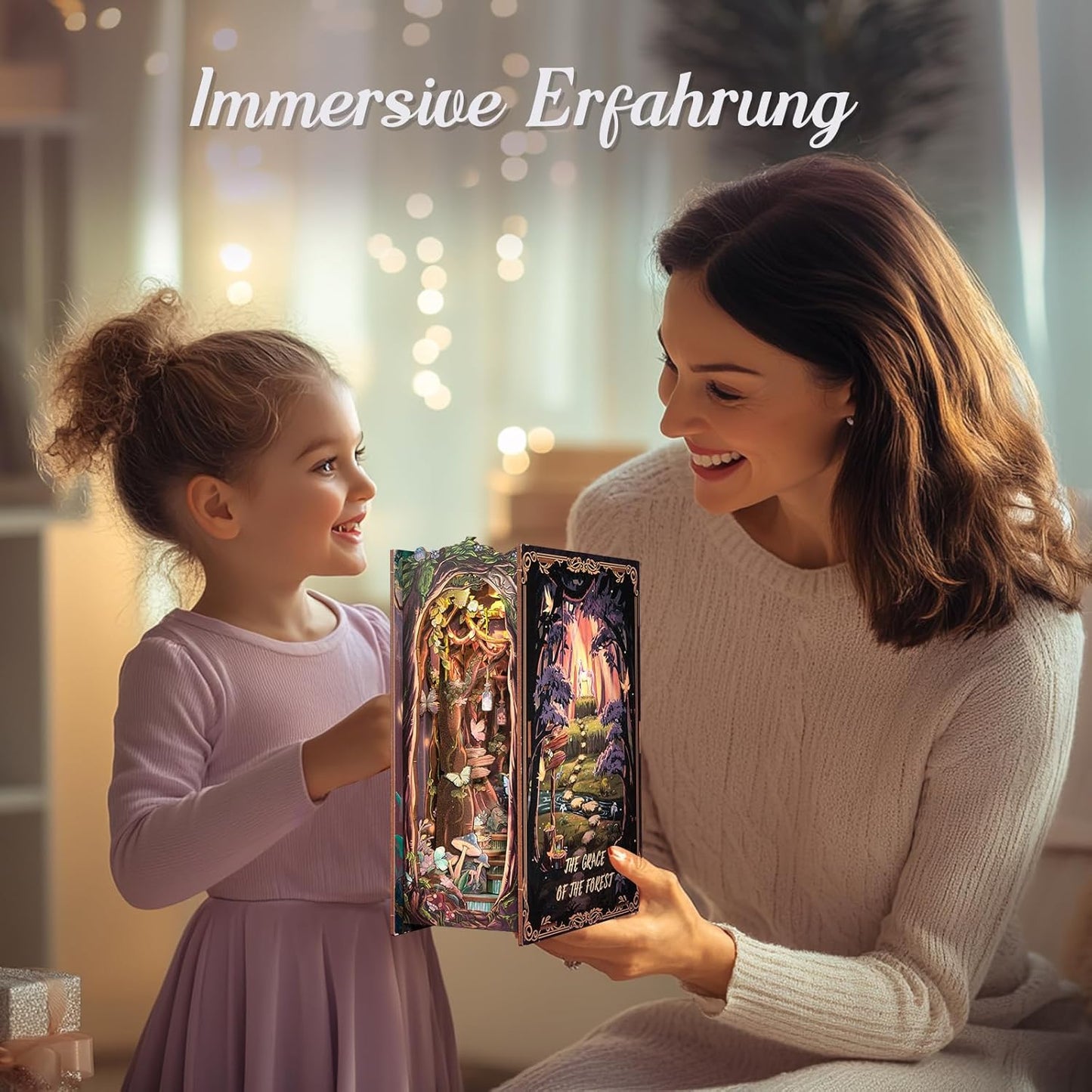 Cutefun Book Nook Kit, DIY Miniature Dollhouse Kit for Adults and Teens, 3D Wooden Puzzle Bookends, Bookshelf Insert Decor w/LED Light Dust Cover, Christmas Birthday Gifts (Forest Unicorn)