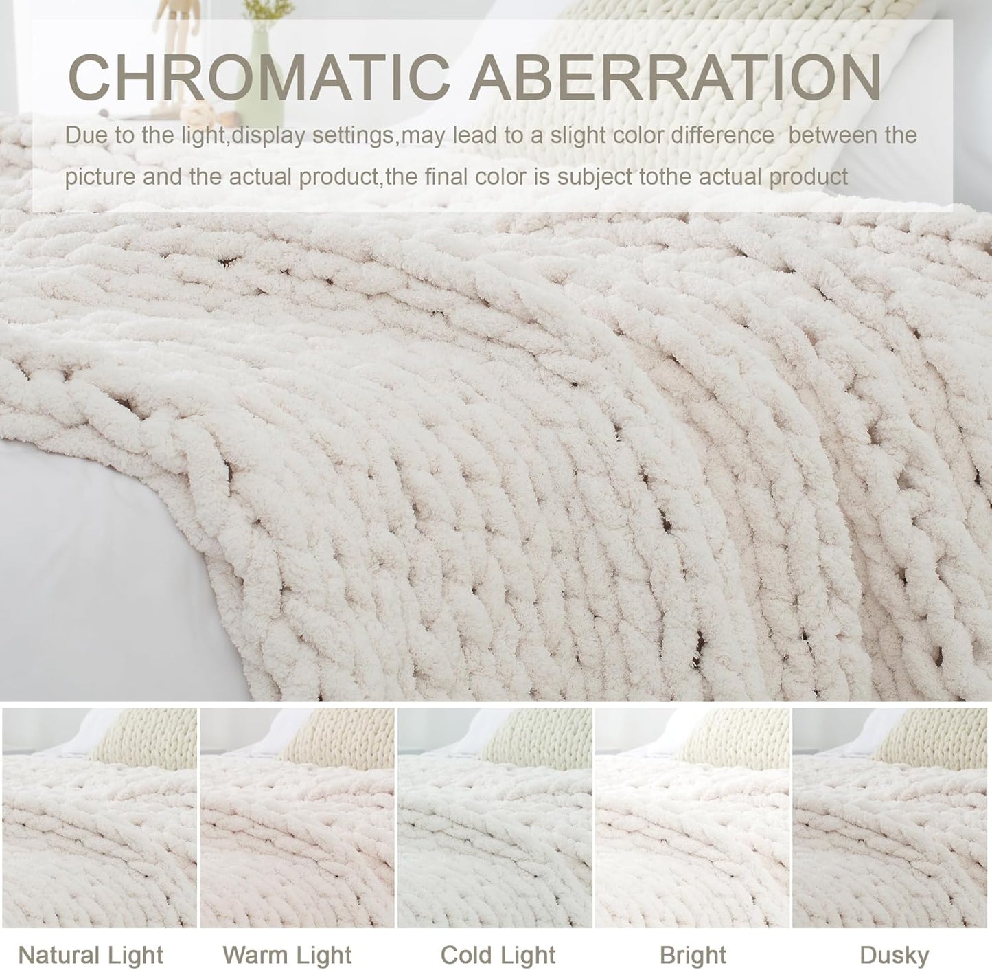 Chunky Knit Throw Blanket 60"X 80", 100% Handmade with Soft Chenille Yarn, 6.7lbs Thick Cable Knitted Blankets, Large Rope Knot Crochet Throws for Couch Sofa Bed Home Decor, Cream White