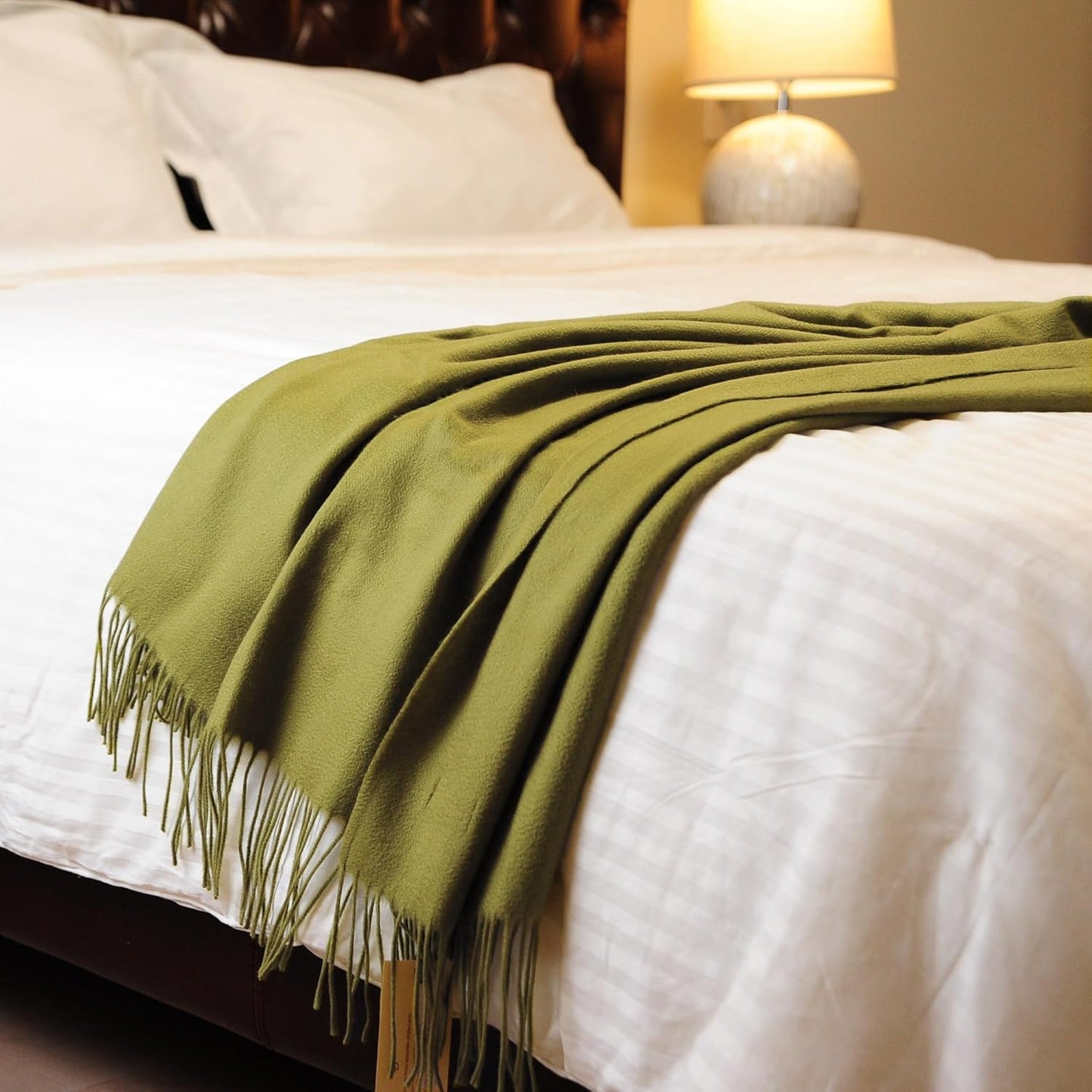 CUDDLE DREAMS Premium Cashmere Throw Blanket with Fringe, Luxuriously Soft (Bamboo Green)