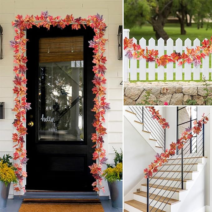 1 Pack 3D Artificial Fall Maple Leaf Garland - 5.7ft Hanging Vine for Mantle, Thanksgiving Decorations for Home, Fireplace, Party, Outdoor, Front Porch Decor