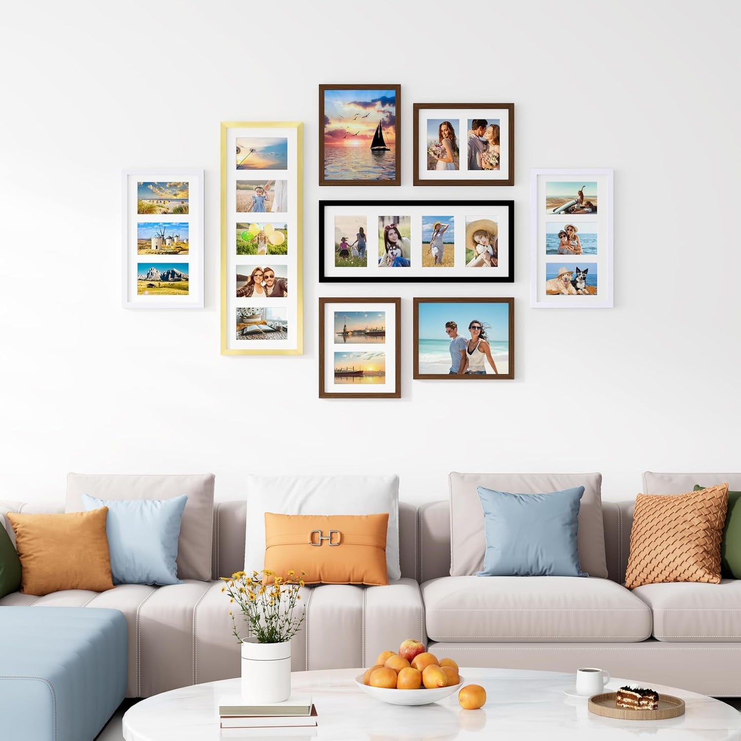 decorUhome 8x10 Picture Frames Collage Wall Decor, Display 2Pcs 4x6 Photos with Mat or 1Pcs 8x10 Unmatted, 2 4x6 Collage Picture Frames for Wall Mounting, Black