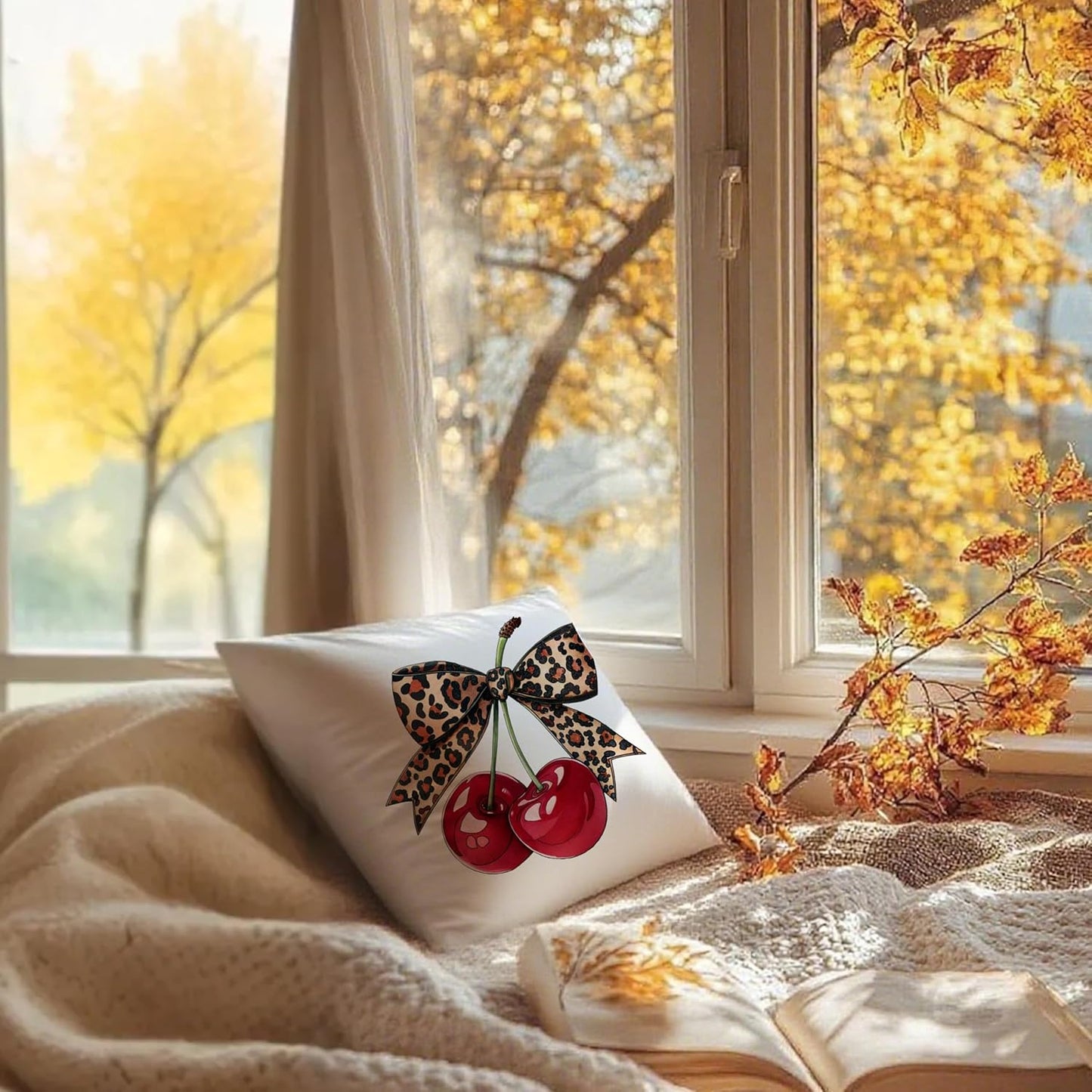 Coquette Leopard Bow Cherry Print Pillow Covers 18x18,Trendy Coquette Cheetah Print Room Decor Decorative Throw Pillow Covers Pillowcases for Girly Room Bedroom Dorm Apartment