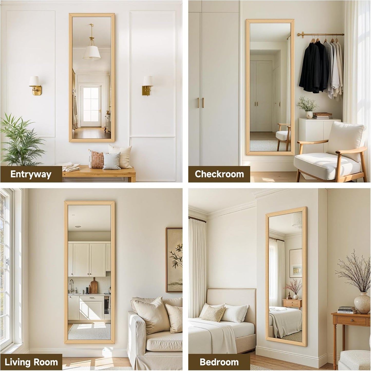 Delma Wall Full Length Mirror, Standing Mirror Full Body, Large Floor for Wall Door Bedroom Bathroom Living Room with Wooden Frame(with Stand,56x20)