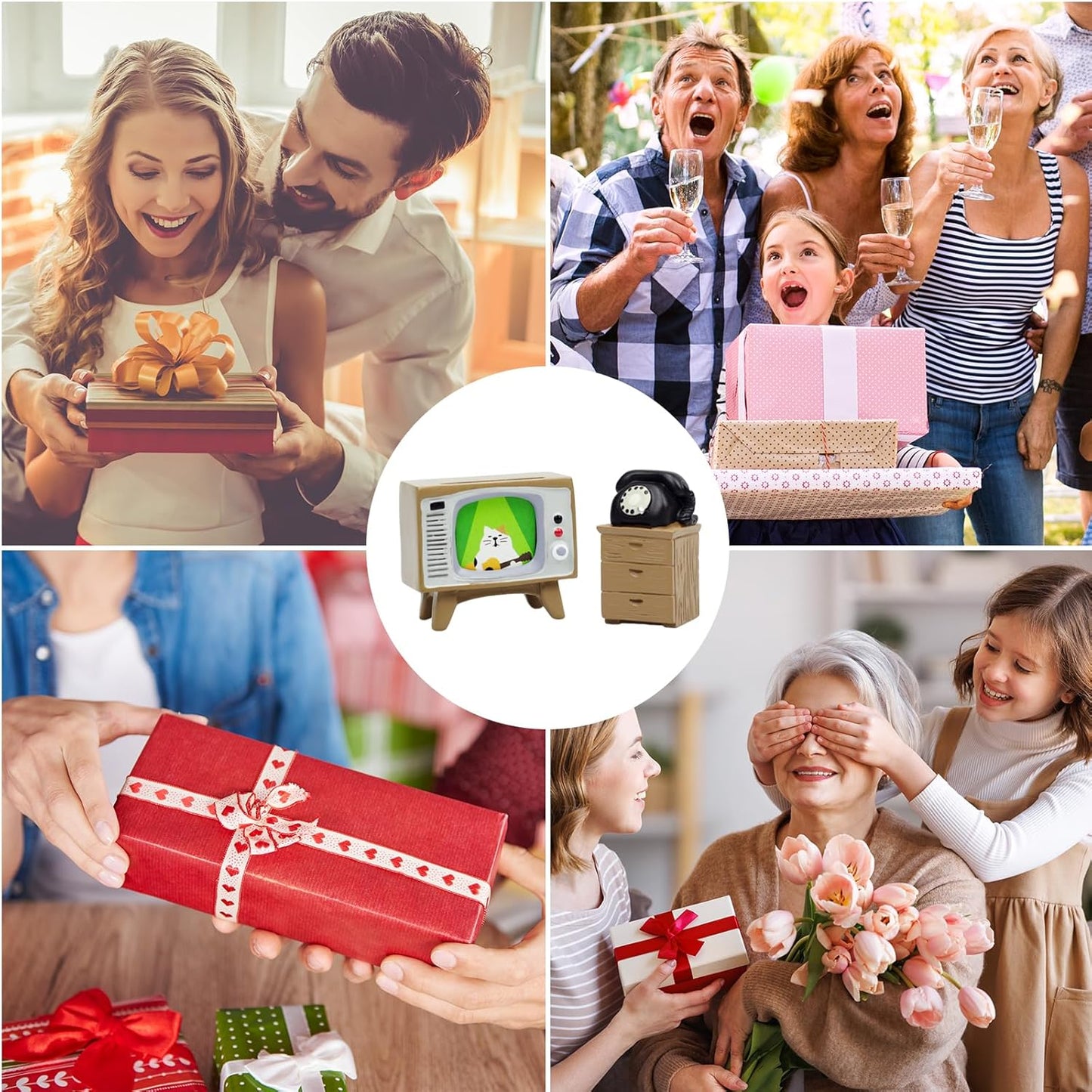 Cute Mini TV and Telephone Cabinet Figurine for Living Room,Shelf Decor Cute Design Perfect Cute Cat Gift for Cat Lovers