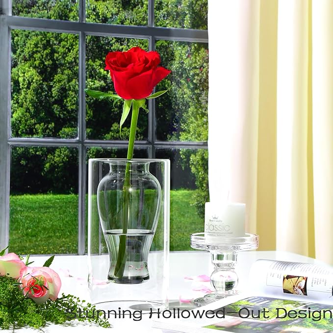 ZENS Unique Smokey Small Flower Vase, Modern Floating Decorative Vase, Double Hollow Cool Glass Hand Blown Bud Vase for Home Small Bouquet, Wedding Centerpieces