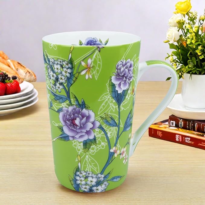 13oz Floral Coffee Mugs for Women Bone China Coffee Mug Cute Mugs Christmas Birthday Gifts for Mom Friends