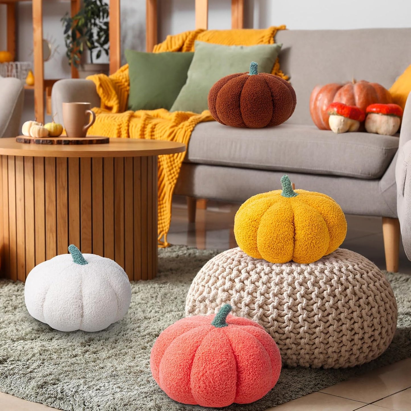 Kajaia 1 Pcs Simulated Pumpkin Pillow Plush 11 x 9.5 Inch 3D Cushion Fall Decorations Stuffed Throw Pillows Toy for Thanksgiving Christmas Halloween Bedroom Sofa Couch Supplies (Yellow)