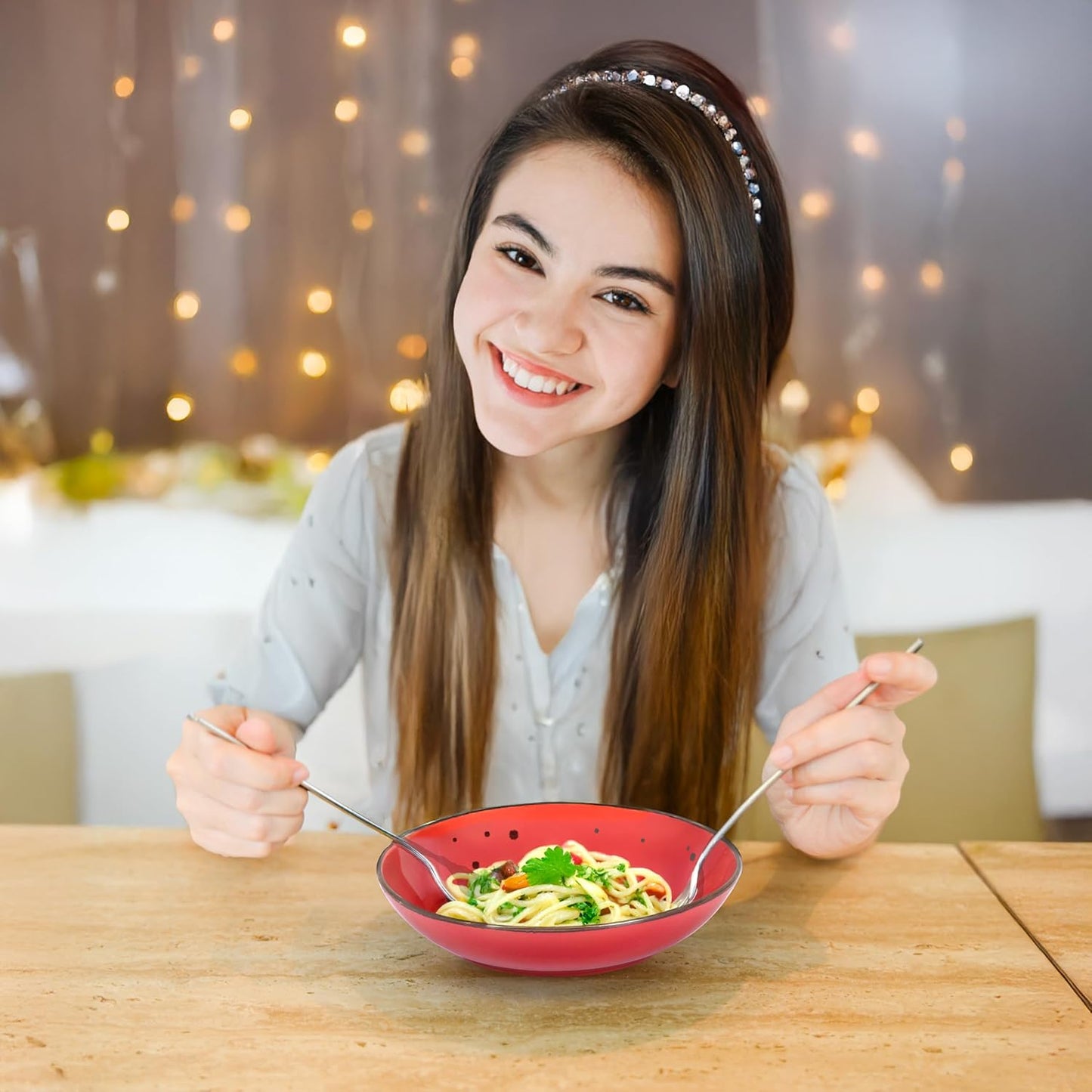 Esfour 8 Inch Porcelain Pasta Bowl, 23.6 Ounces Salad Bowls, Microwave & Dishwasher Safe, Sturdy & Stackable, Set of 6 Ceramic bowls Plates Set, Wide Shallow salad Bowls Set, Vivid Assorted Colors