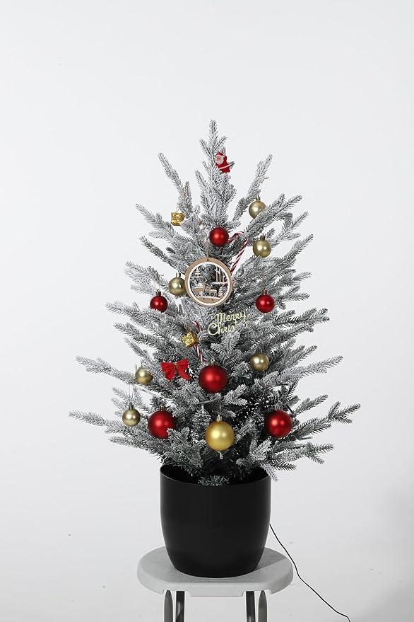 3 Ft Pre-Lit Christmas Tree, Artificial Christmas Trees with Lighting, Xmas Trees with Lights, Christmas Decoration for Home, Office, Easy Assembly