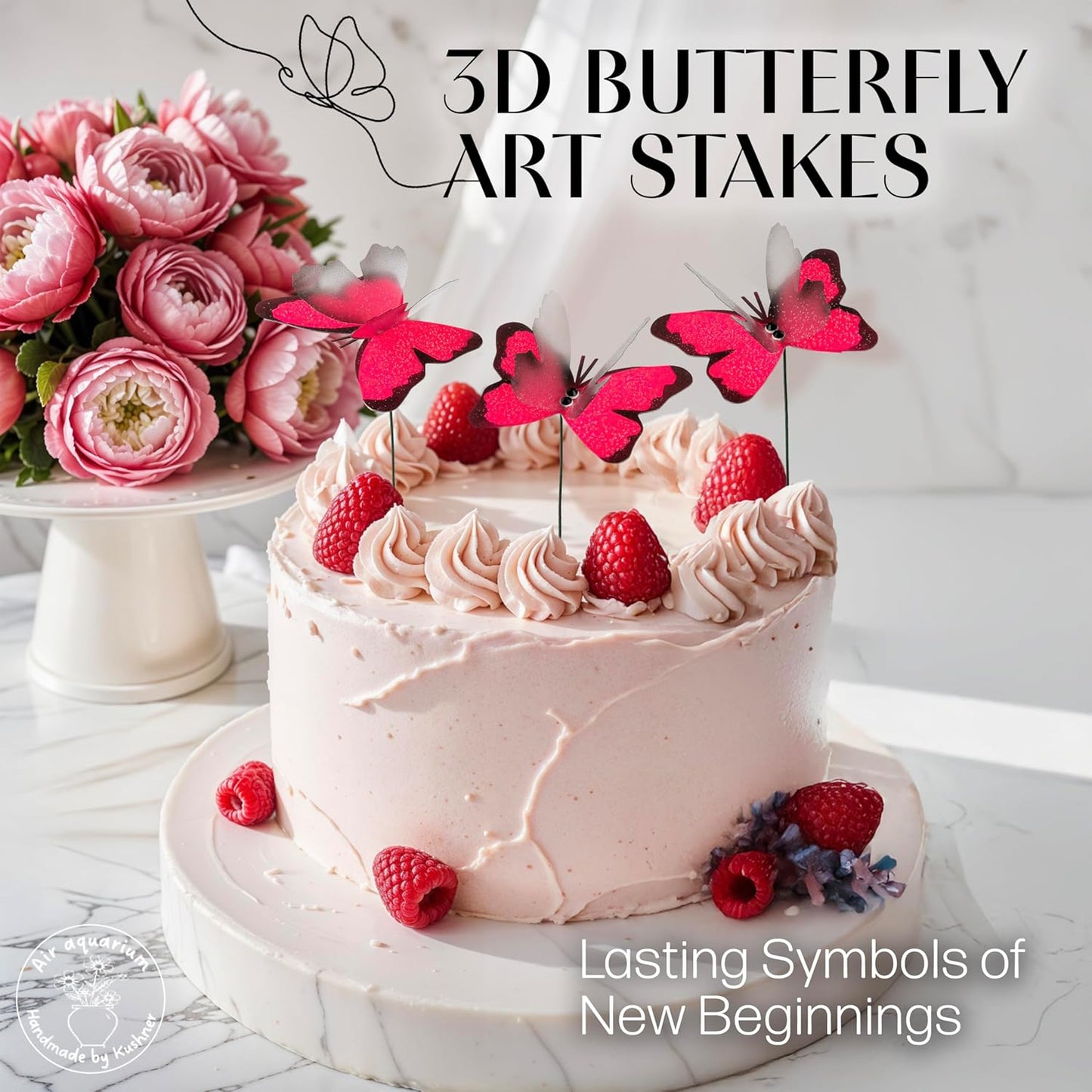 Handmade Butterfly Garden Stakes – Set of 7 Pink Decorative Butterflies Idea for Garden & Nature Lovers – Outdoor & Indoor Garden Decor – Air Aquarium Handmade by Kushner