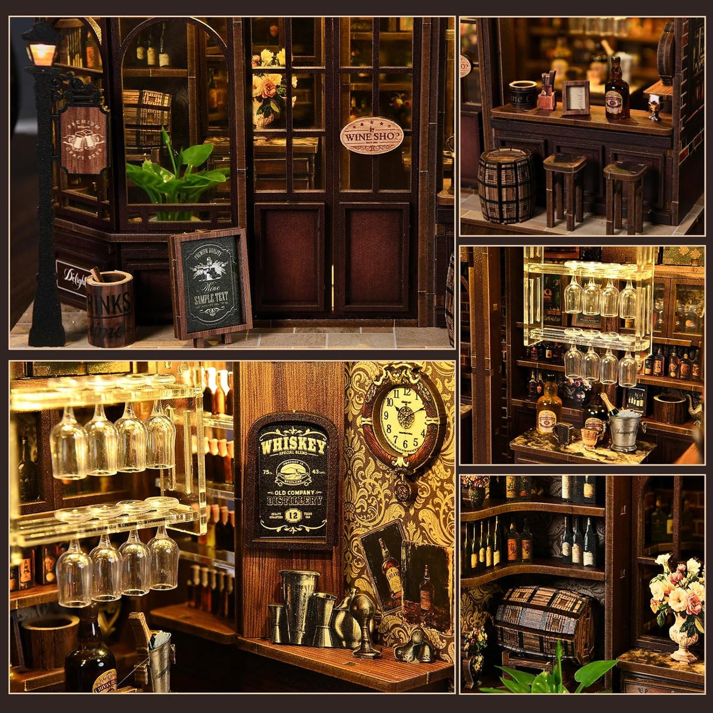 DIY Miniature House Kit, Book Nook Kit, 3D Wooden Puzzles Bookshelf Craft Kits, Dollhouse Kit with LED Light, Mini Building Kit for Adults Teen to Build (Corner Tavern)