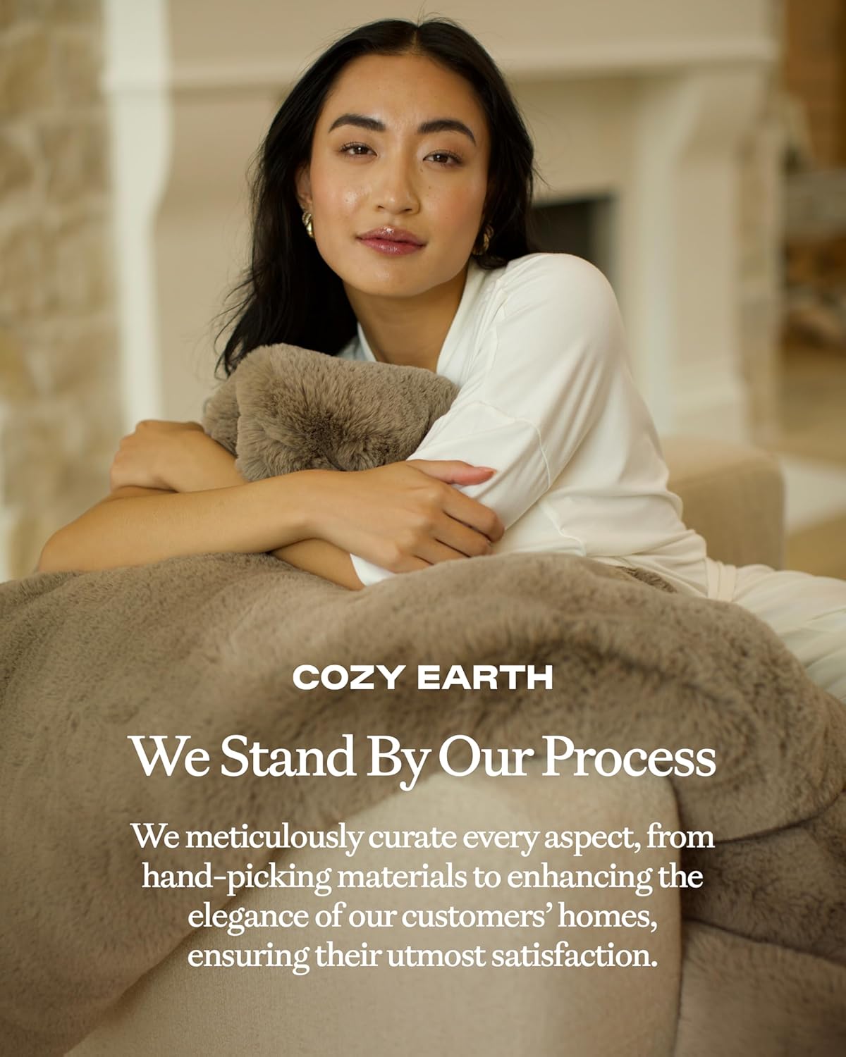 Cozy Earth Cuddle Blanket - Faux Fur Ultra-Soft Luxury Throw Blanket - Thick & Cozy Oversized Design for Lounging or Sharing - Machine Washable - Throw 60" x 50" Walnut