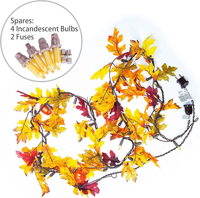Thanksgiving Decorations Maple Leaf String Lights Plug in 120V, Fall Leaves Garland With Lights, 35 Bulbs Lighted for Halloween Outdoor Thanksgiving Decor