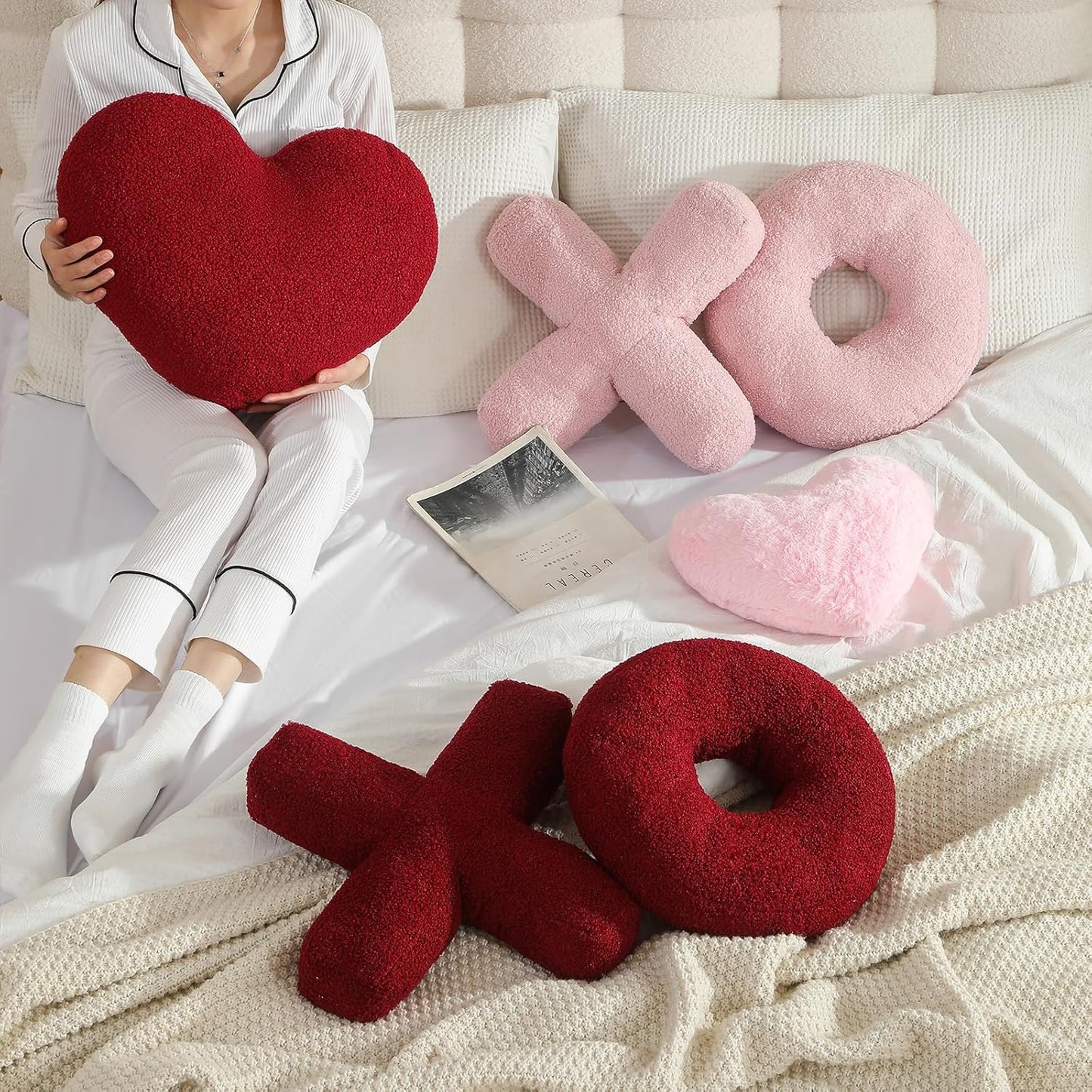 EastTree XO Pillows, Christmas Love XO Shaped Pillow, Wine Red Throw Pillows, Love Pillow Gifts, Ultra Soft Teddy Fleece Wedding Pillows, Women Girls Kid Room Decor, Valentine's Day Decor 14x14 Inch