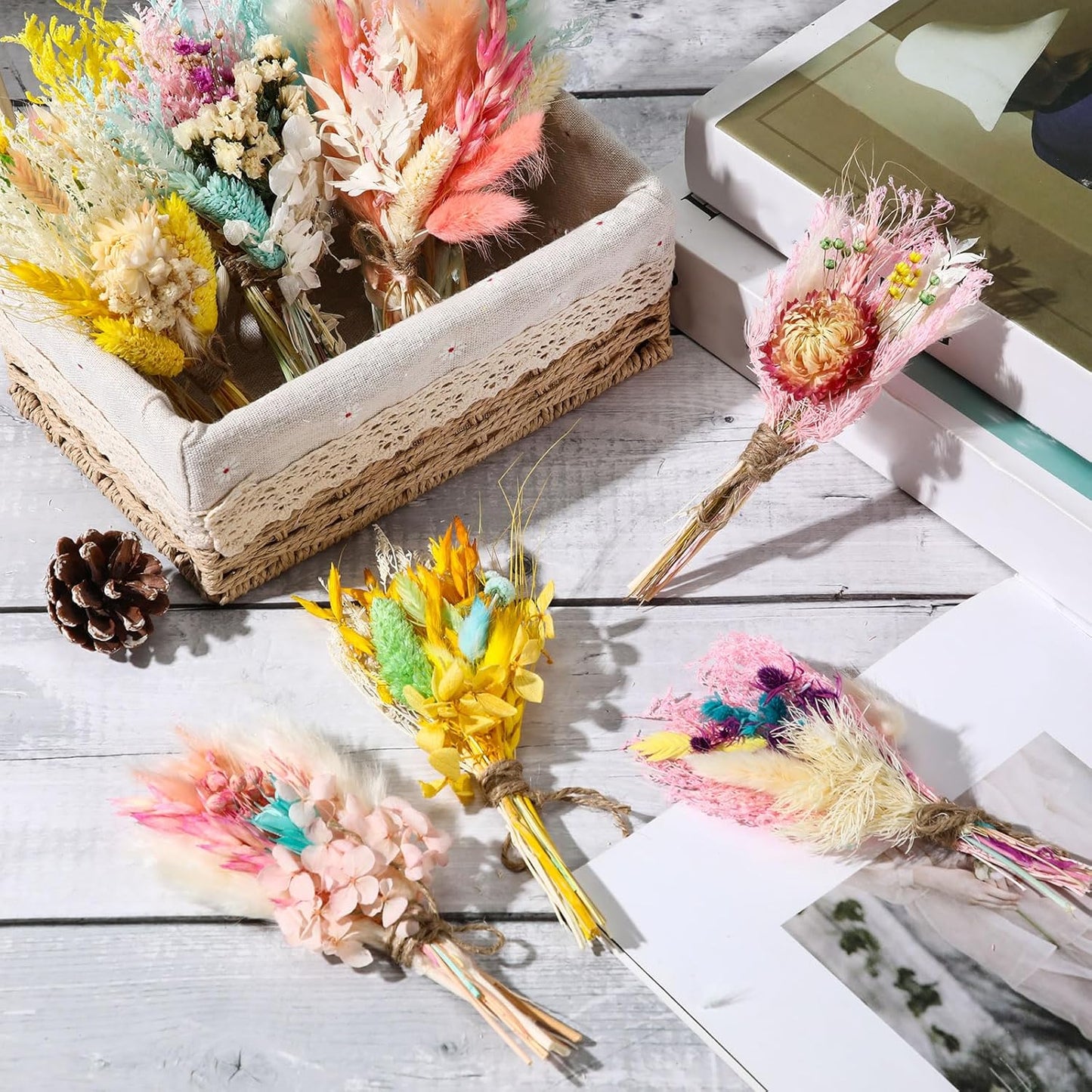 Layhit 12 Pack Boho Dried Flower Bouquet Mini Wedding Handmade Dry Flowers Decor for Vase Crafts DIY Photo Boutonniere for Men Floral Plant for Bridesmaid Gift Birthday Decor