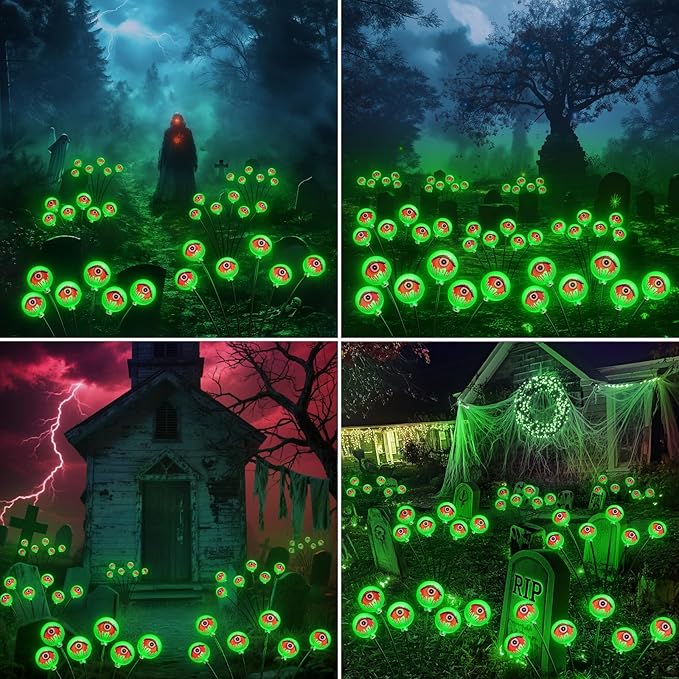 2025 Upgraded Halloween Lights Outdoor Solar Eyeball Light: 6 Pack 36 LED Green Scary Eyeballs Swaying Firefly, Waterproof Halloween Pathway Lights for Yard, Garden, Lawn Outside Lighting Decor