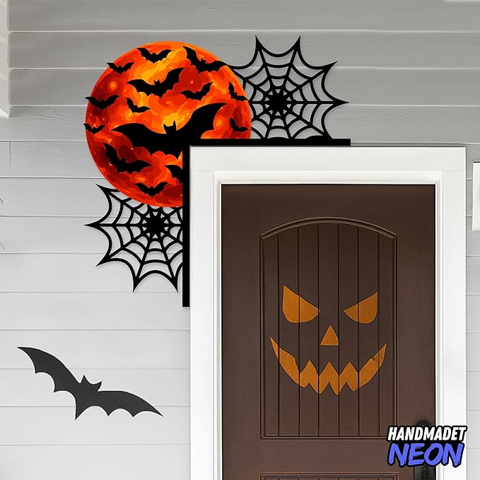 Personalized Metal Halloween Door Toppers, Custom Bat and Spider Web Spooky Door Corner Sign, Doors Frame Halloween Theme Party Decorative Funny Creative Silhouette Wall Art Decor