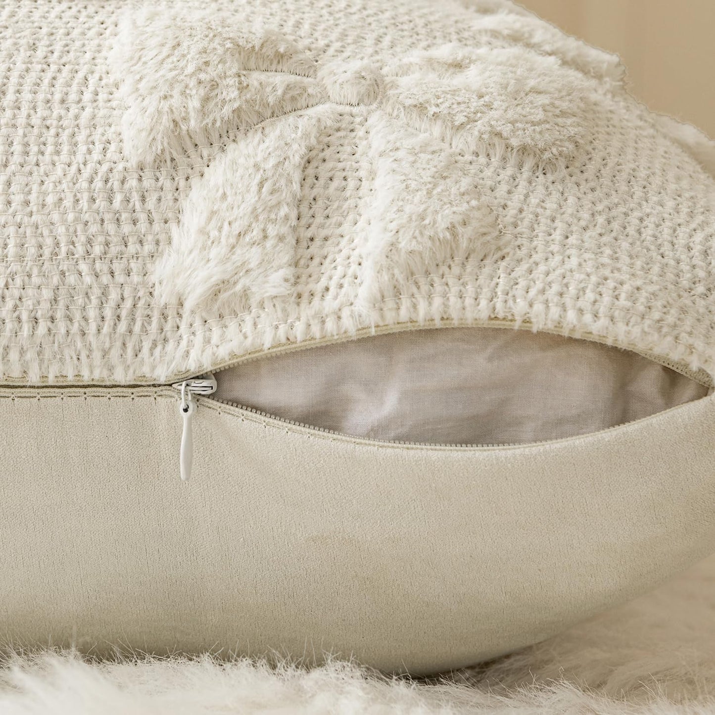 MIULEE Beige Bow Pillow Covers Christmas Coquette Room Decor Aesthetic Set of 2 Decorative Cute Girl Throw Pillow Soft Plush Faux Pillowcase for Girl Bed Couch Sofa,18x18 Inch