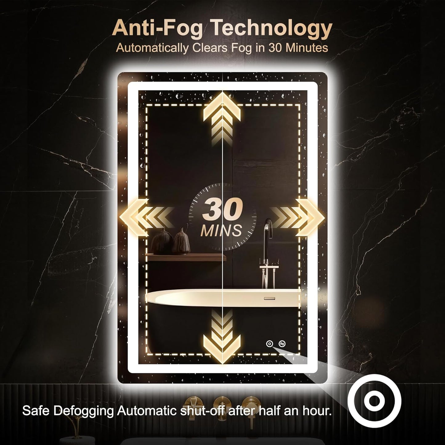 Delma LED Bathroom Mirror with Lights, 36x24 Vanity Mirror for Bathroom Wall, Anti-Fog, Dimmable, Front Lit & Backlit, Memory Function, Shatterproof Tempered Glass, 3 Color Modes(Horizontal/Vertical)