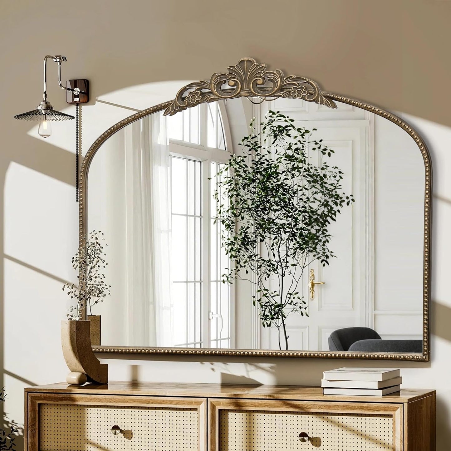 Micasso Large Antique Gold Mirror: 29"x 36" French Baroque Arched Mirror - Traditional Ornate Vintage Mirrors for Wall/Mantel/Entryway/Bathroom/Hallway - Home Decor for Living Room