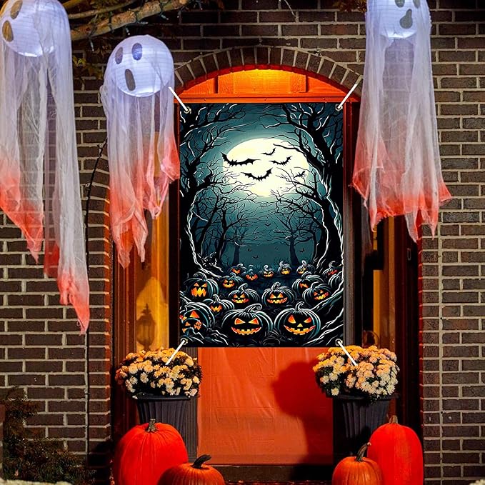 Nuxovilar Halloween Window Decorations, Ghosts in Pumpkin Field Halloween Window Cover for Indoor, Party, Haunted House, 31.5x47.3 Inches