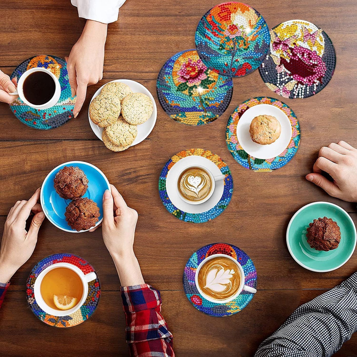 Leatrice Flower Diamond Art Coasters Set of 8, Small Diamond Painting Kits for Adults Beginners Women, Gem Art Coasters with Holder, Funny Arts Supplies for Home Decor