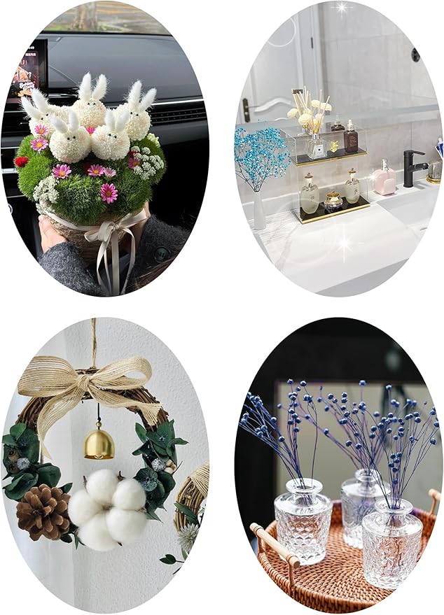 xin's convey Dried Flower with Stem for Vases, Dried Floral Bouquet, Mini Dried Flower Arrangements. (Blue)