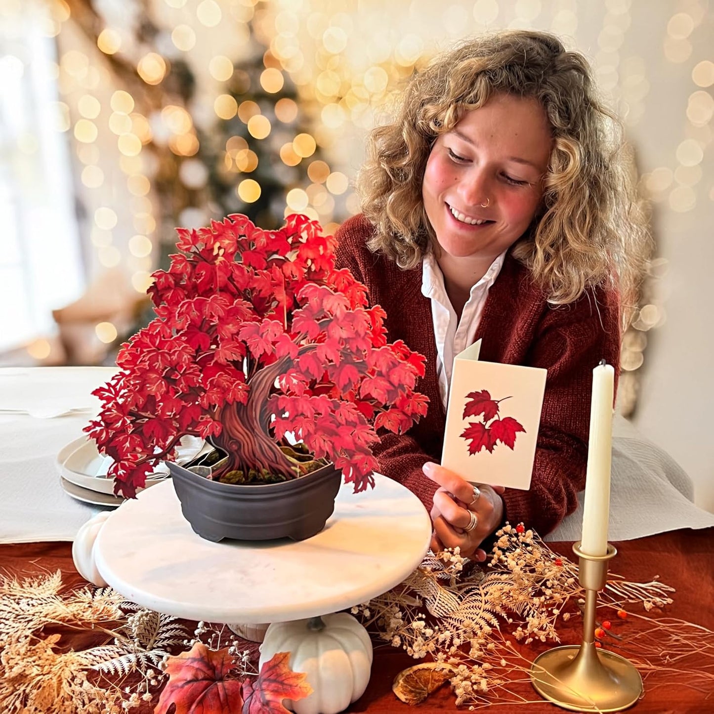 Freshcut Paper Pop Up Cards, Red Maple Tree, 12 Inch Life Sized Forever Flower Bouquet 3D Popup Greeting Card, Autumn Cards, Birthday Card, Blank Notecard & Envelope