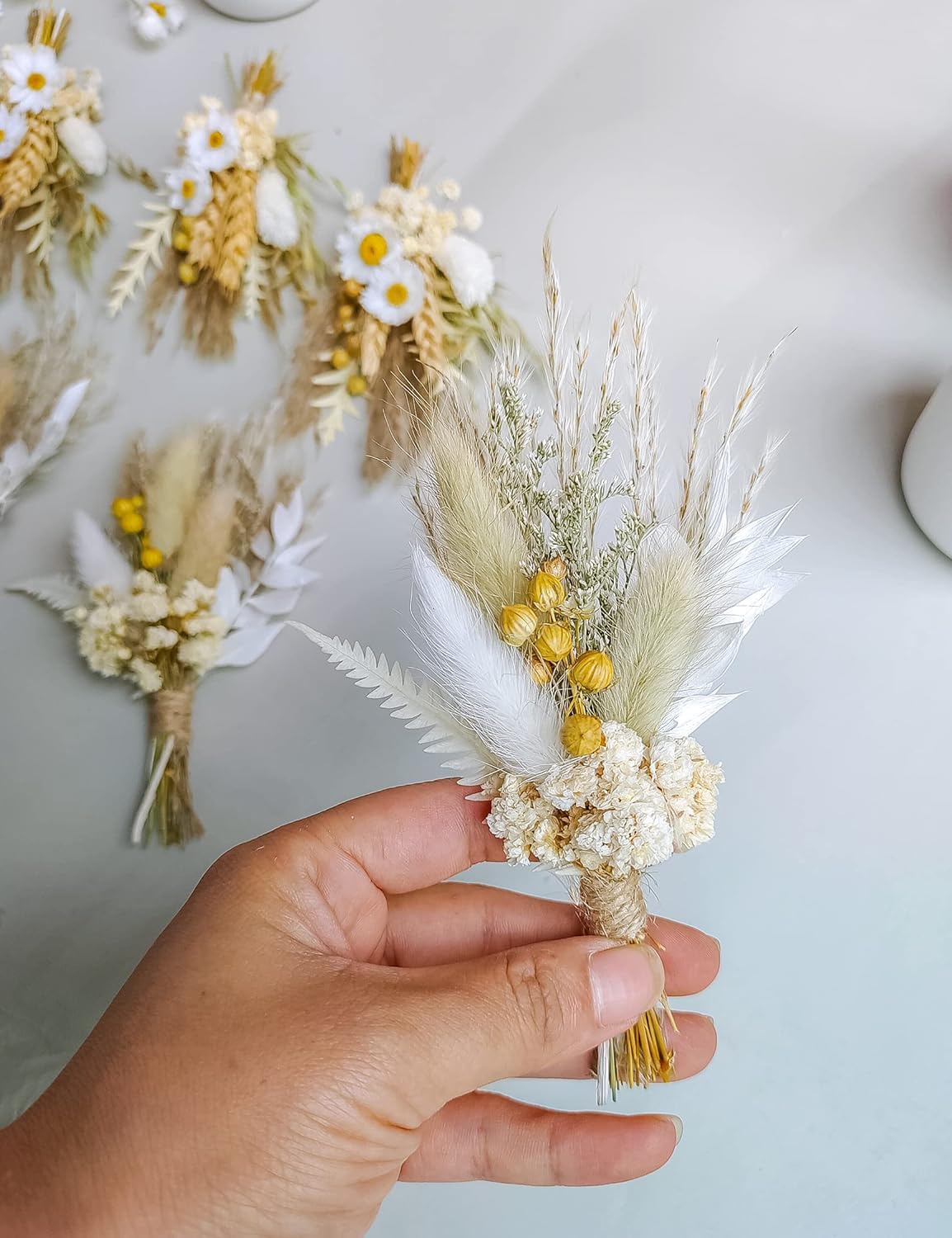 Mini Dried Flower Bouquets for Bridesmaid Proposal Gift Boxes, Birthday Cake Arrangements, Boutonnieres, Small Vases for Table Centers, Bohemian Wedding Decorations, Bridal Shower.(Grey)