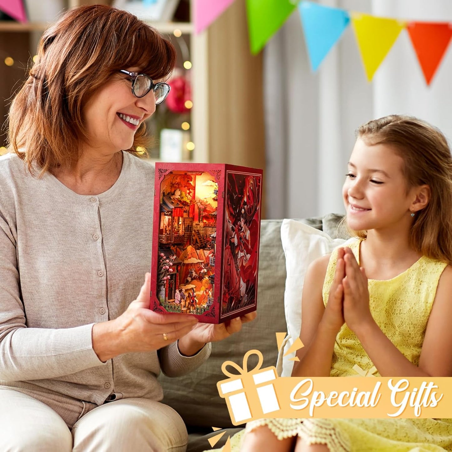 Cutefun Book Nook Kit - DIY Miniature Dollhouse Kit 3D Wooden Puzzle for Adults, Teens, Crafts Gifts for Bookshelf Decor (The Legend of Mulan)