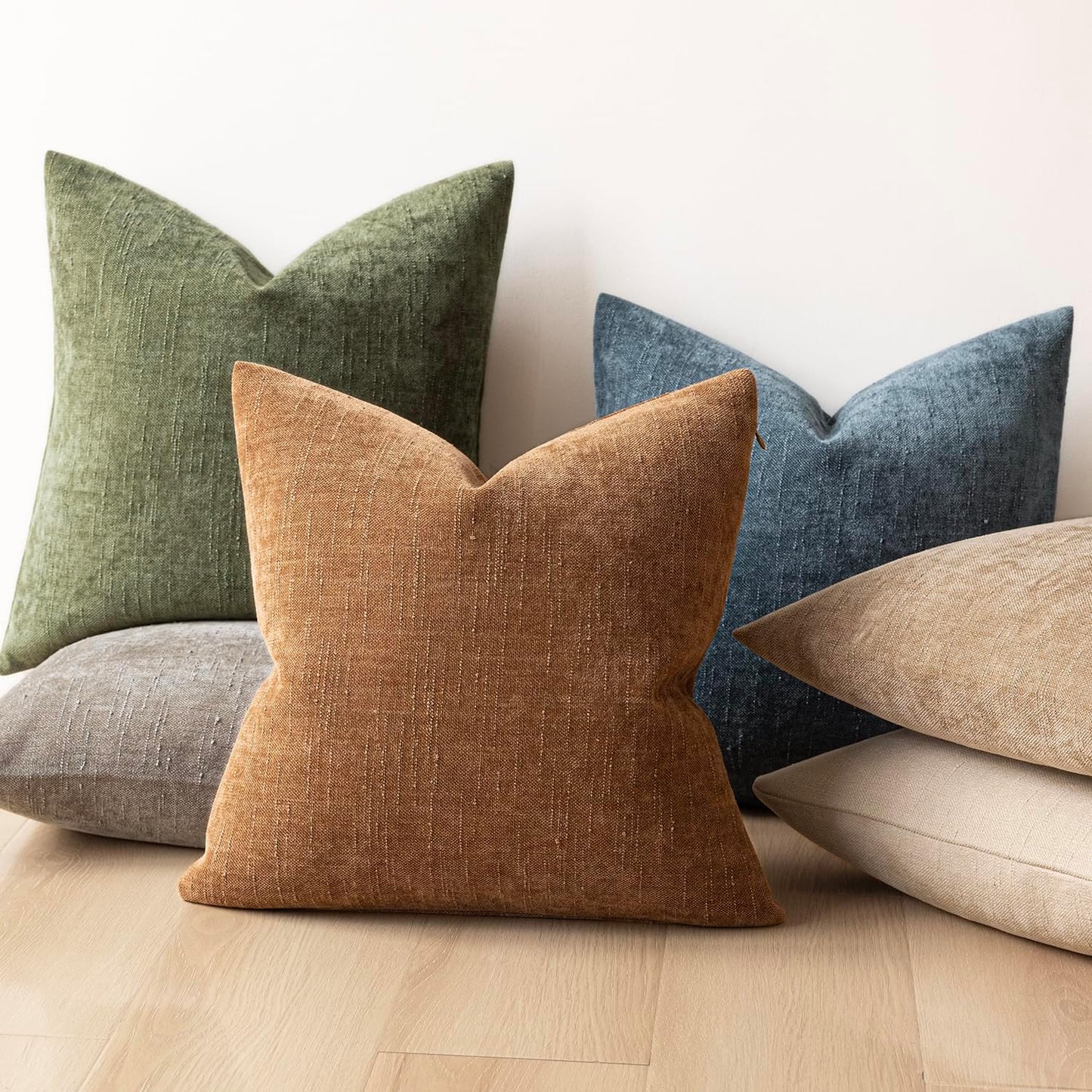 Foindtower Pack of 2 Soft Textured Chenille Throw Decorative Pillow Covers Square Accent Solid Cushion Cover Cozy Neutral Farmhouse Pillow Case for Couch Sofa Bedroom Living Room 24x24 Inch,Dark Green